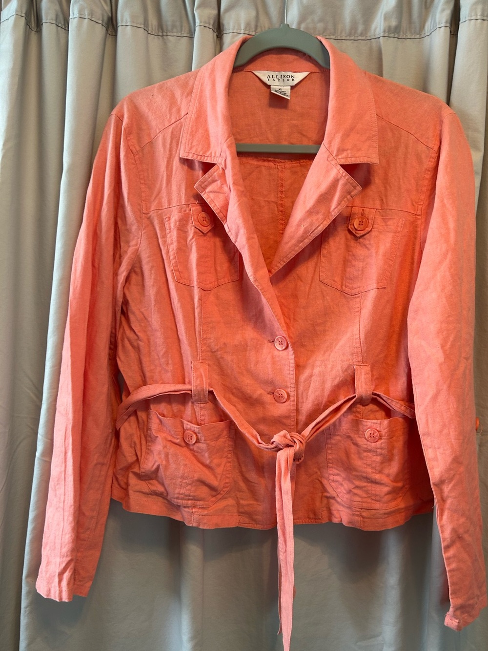 Allison Taylor Coral Linen Blazer with Waist Tie